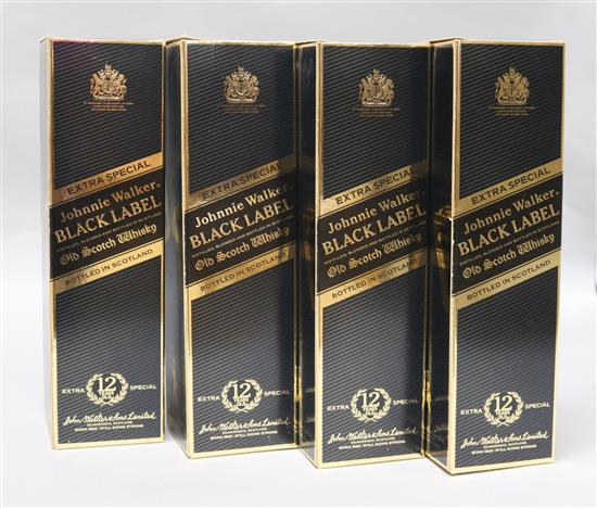 Four boxed bottles of Johnnie Walker Extra Special Black Label 12 year old whisky